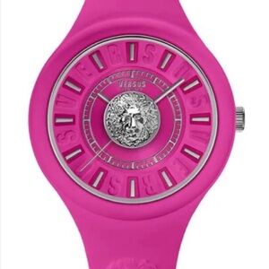 Versus Versace Pink, Silver Lion Head, Silicone Watch + Original Case